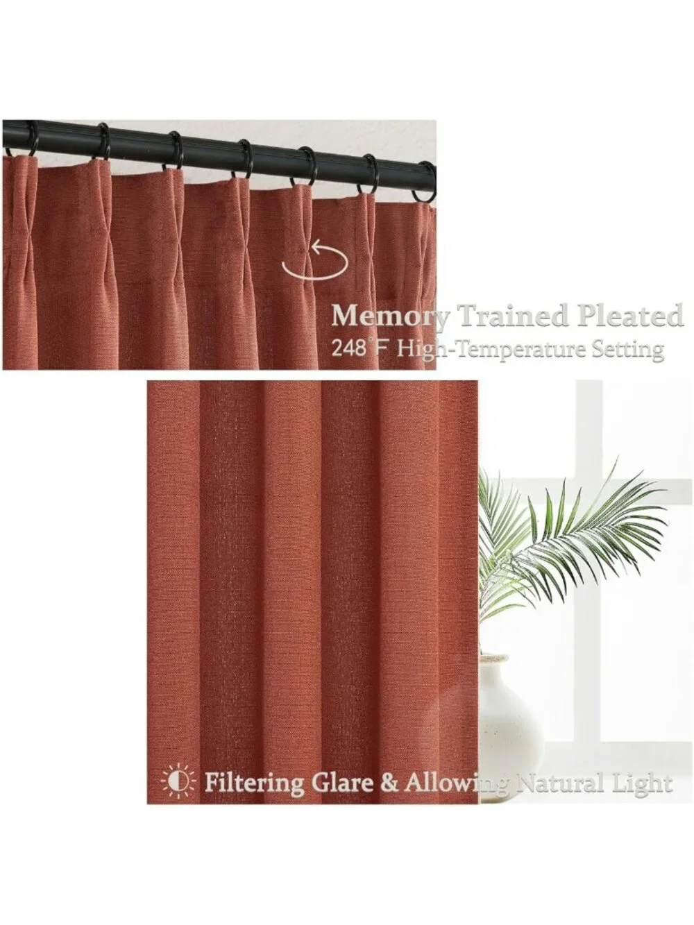 Extra Long Burnt Orange Sheer Curtains 108” | Luxury Light Filtering Drapes for